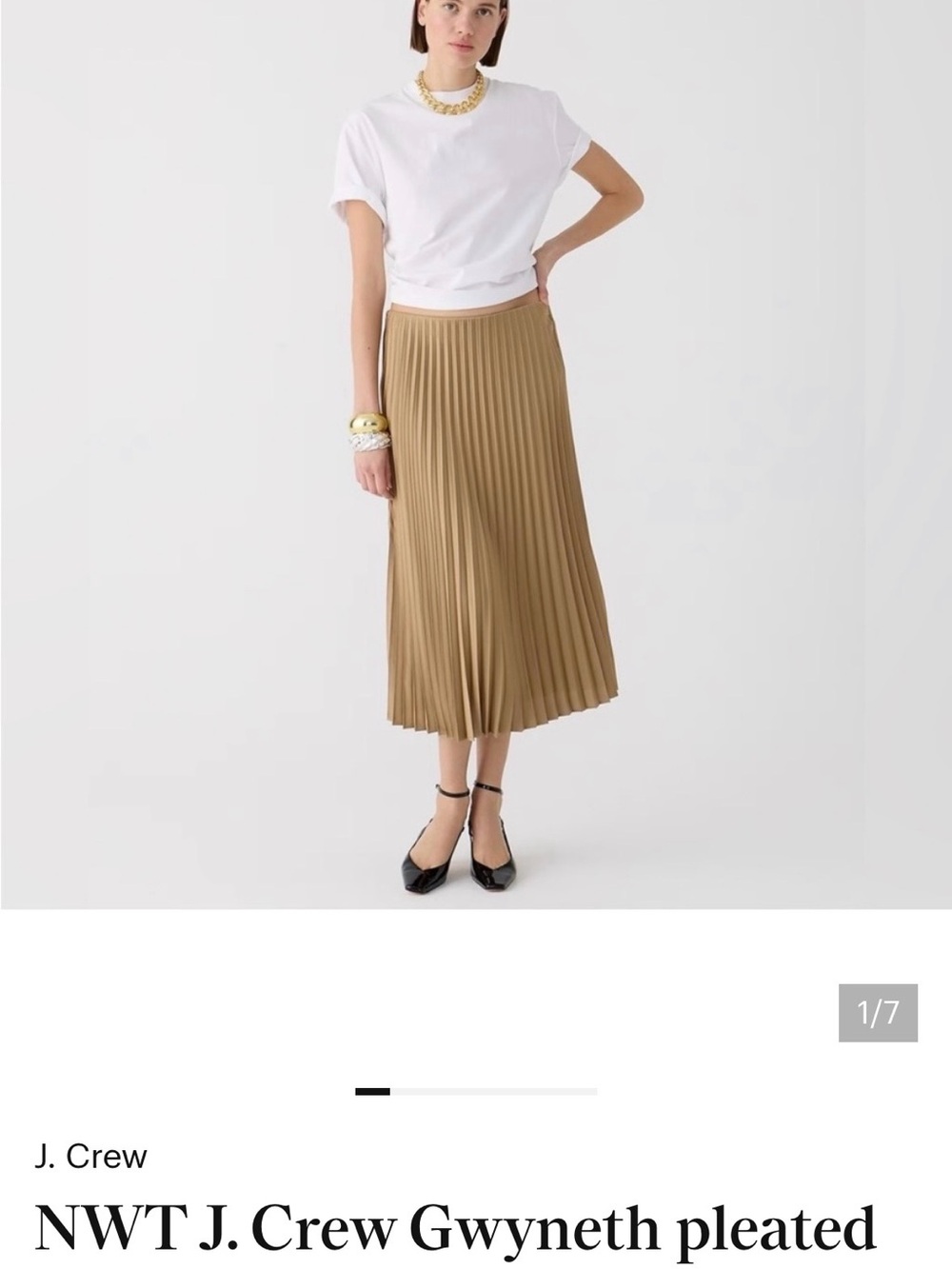 J. Crew Pleated Midi Skirt in Camel Tan
